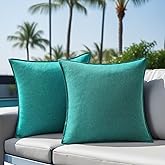 Pack of 2 Waterproof Pillow Covers Decorative Outdoor Pillows Sofa Cushion Covers Garden Spring Pillowcase Couch Cushion Cases for Patio Balcony Tent Sunbrella Beach Deck 20x20 Inch Teal