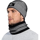 Mens Winter Beanie Hat Scarf Set- Knit Skull Beanie Cap Neck Warmer with Thick Lined- Winter Gift for Women Men