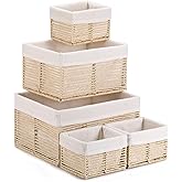Vagusicc Wicker Storage Basket, Hand-Woven Paper Rope Basket, Rectangular Small Basket for Organizing, Cube Storage Bin for Closet/Clothes/Dresser, Beige, 5-Pack