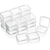 SATINIOR 24 Pcs Small Clear Plastic Container Box, 1.7 x 1.7 x 0.8 in | Small Beads Storage Containers with Hinged Lid, Clear Stackable Organizer Boxes for Jewelry, Hardware Craft Small Items