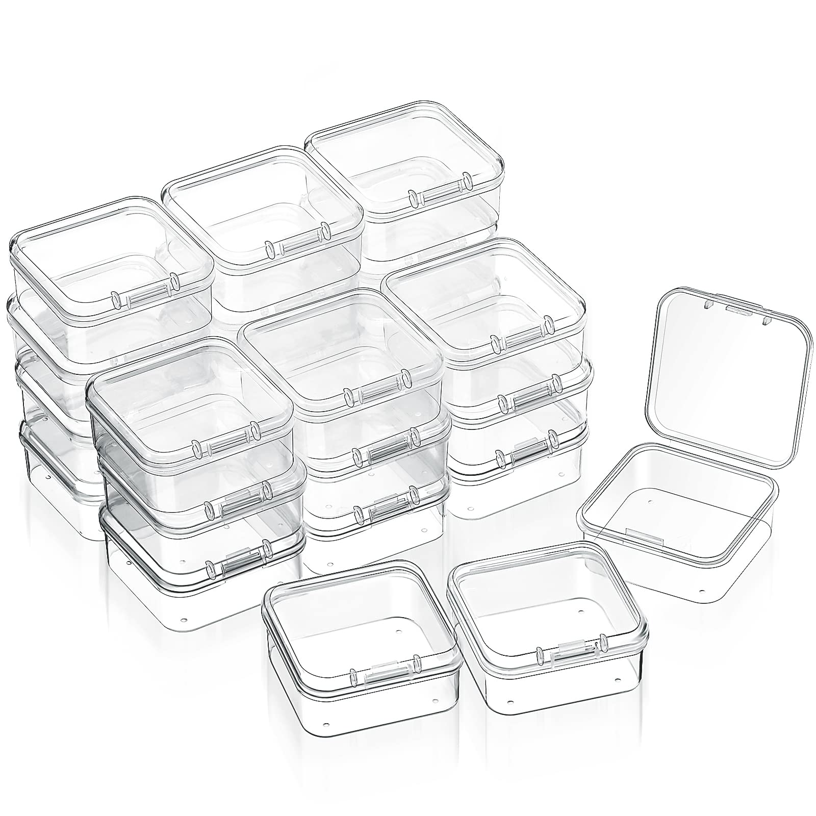 Photo 1 of SATINIOR 24 Packs Small Clear Plastic Beads Storage Containers Box with Hinged Lid for Storage of Small Items, Crafts, Jewelry, Hardware (1.7 x 1.7 x 0.8 Inches)