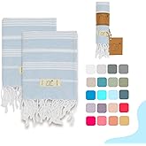 Yazz Turkish Cotton Hand Towels - Set of 2, 18" x 30" inches, Cotton, Decorative Peshtemal Cotton Hand Towels for Kitchen, Bath, Guest, Face, Hair, Gym, Yoga, Dishcloth, Travel (Baby Blue)