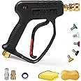 MEKOH High Pressure Washer Short Gun, 5000 PSI 10.5 GPM Industrial Pressure Power Water Spray Gun, with 5 Nozzle Tips, 1/4'' Outlet, 3/8'' Quick Connect，M22-14mm Fitting, PTFE Tape and Car Sponge