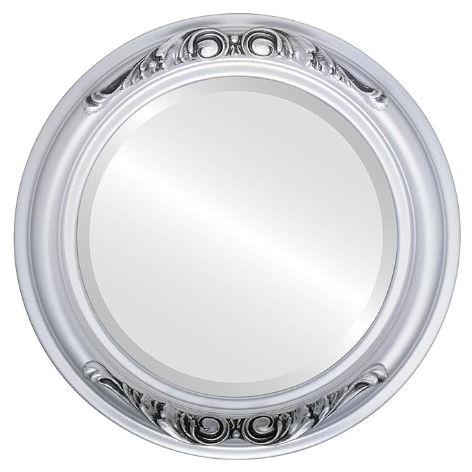 Round Beveled Wall Mirror for Home Decor Florence Style Silver Spray 18x18