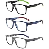 IVNUOYI 3 Pairs Reading Glasses Sports Style Frames with Spring Hinges, Flexible Blue Light Blocking Readers for Men