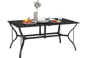 Outsunny Rectangle Outdoor Dining Table for 6 People, Steel Rectangular Patio Table with Umbrella Hole, Steel Frame for Garden, Balcony, Black