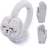 BAOPLAYKIDS Kids Animal Earmuffs and Gloves Set Cute Ear Muffs Winter Plush Ear Warmer for Boys Girls Age 7-14