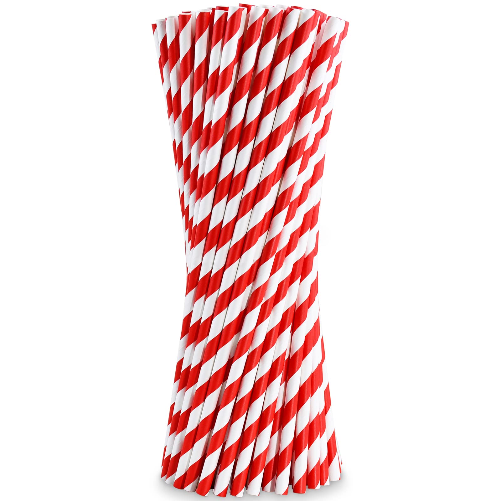12 Inch/30.5 cm Extra Long and 8mm Wide Disposable Paper Straws 100 Pieces, Red/White - For Tall Beverages, Smoothies, Milkshakes
