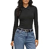 Sarefii Business Casual Tops for Women Cotton Blend Long Sleeve Shirts Office Teachers Polos Old Money