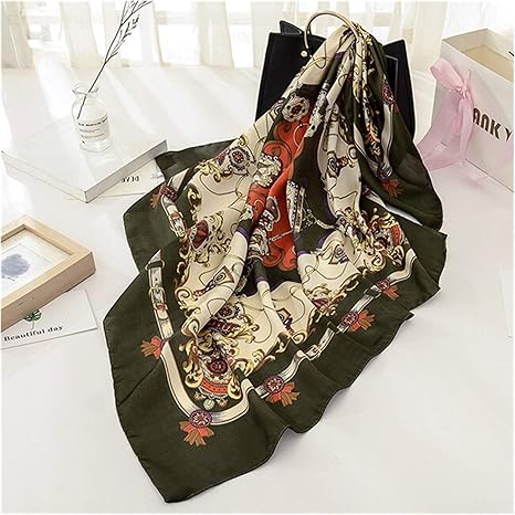 Amazon Co Jp Miyu ファッションレディーススカーフラグジュアリーブランドスカーフシルクショールスカーフブルースクエアヘッドスカーフ90x90cm Color Bfj06 Army Green 服 ファッション小物