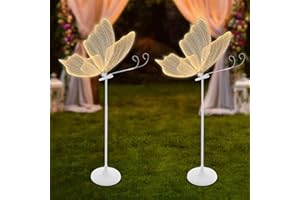 CNCEST 2PCS 23.6" Wedding Butterfly LED Floor Lamp,48W 110V Creative Butterflies Ceiling Lamp 57.5-70.1" Adjustable Height Butterfly Hanging Decoration Props for Wedding Party (Golden,Warm Light)