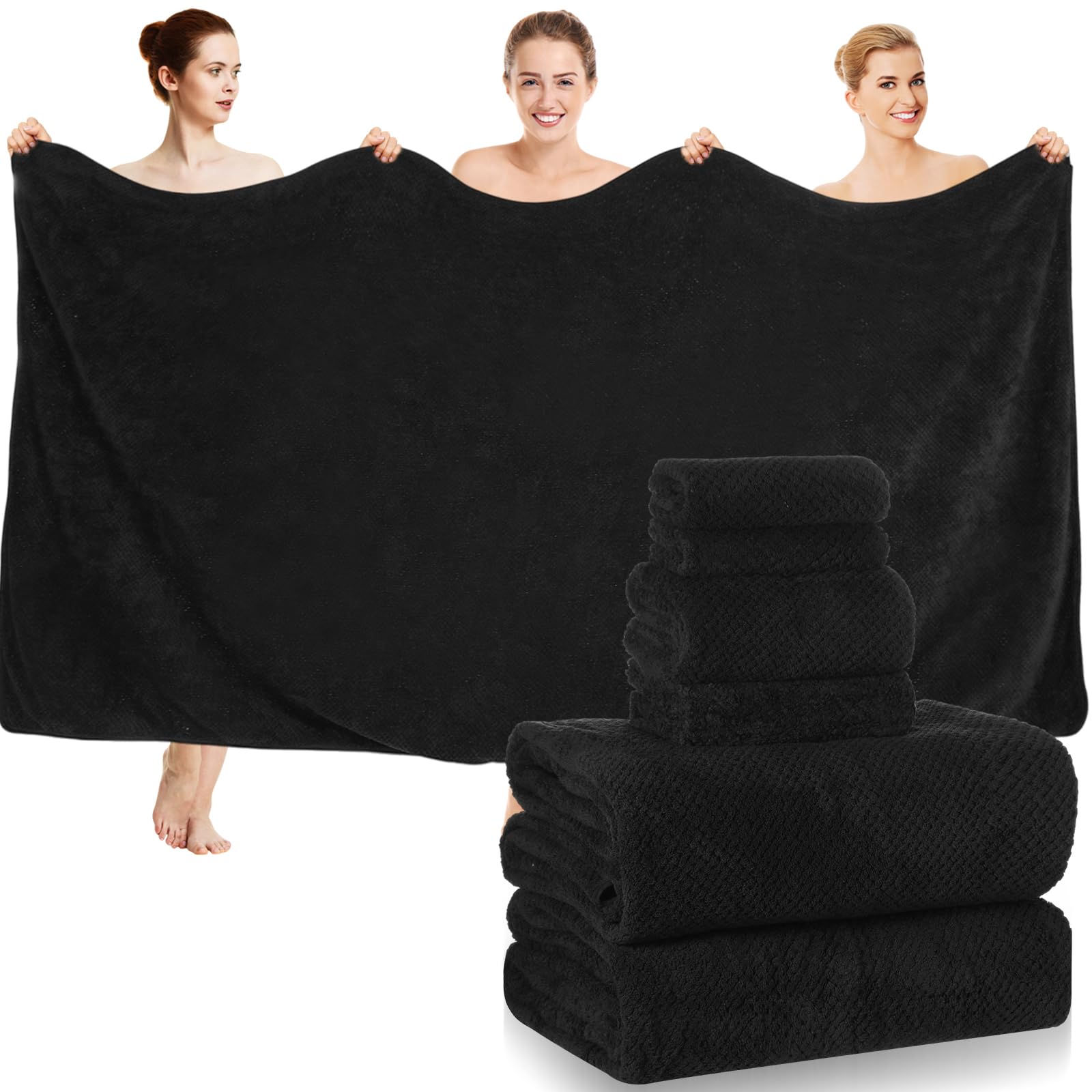 Photo 1 of Peryiter Oversized Bath Towels Set of 6 for Adults 40x80 Inches Extra Large Bath Towel Sets Bathroom Sheets Jumbo Shower Towels Quick Dry Absorbent Soft Microfiber for Adults(Black)
