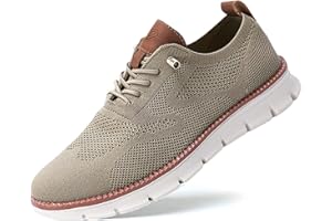 JEEEUN Breeze Men's Urban Ultra Comfortable Mesh Dress Sneakers - Business Casual Walking Shoes (Khaki, 10)