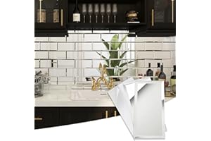 Diflart Peel and Stick Mirror Subway Tiles, Silver, 3x6 Inch, Beveled Mirror Backsplash for Kitchen Bar Bathroom Wall Tile (5 Sq.ft, 40 Pcs)