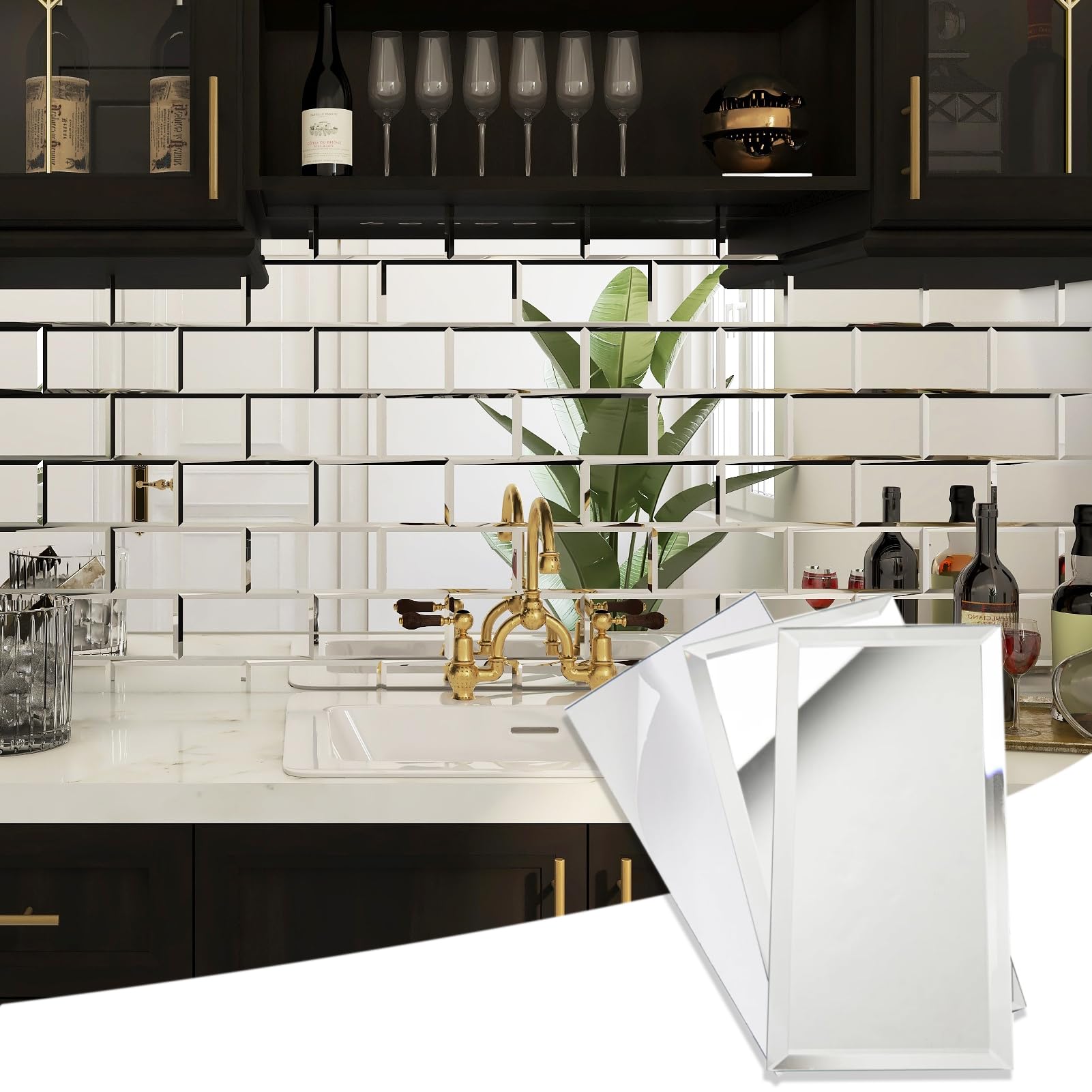 Photo 1 of Diflart Peel and Stick Mirror Subway Tiles, Silver, 3x6 Inch, Beveled Mirror Backsplash for Kitchen Bar Bathroom Wall Tile (5 Sq.ft, 40 Pcs)