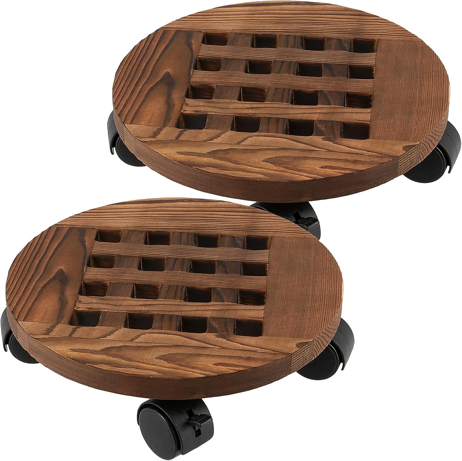 HAKZEON 2 Pack 10 Inches Wooden Plant Caddy, Plant Caddy with Lockable