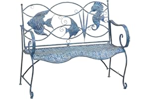 Cape Craftsmen Evergreen Weatherproof Blue Fish Coastal Outdoor Bench | Holds Up to 440 lbs | Furniture for Lawn Garden Patio Porch Park Deck | Coastal Nautical Beach Décor | Steel | Blue