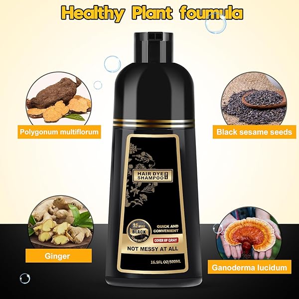 URRZNP 3 IN 1 HAIR DYE SHAMPOO FOR GRAY HAIR, HERBAL INGREDIENTS NATURAL SHAMPOO DYE FOR WOMEN & MEN (BLACK)