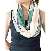 stylesilove Winter Plaid Infinity Scarf with Hidden Zipper Pocket Fashion Travel Scarf for Women and Men