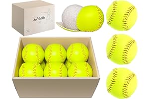 HANKLENSS Sports Practice Softballs - 12-Inch Official Size and Weight Slowpitch Softball, Unmarked & Leather Covered Training Ball for Games, Practice and Training