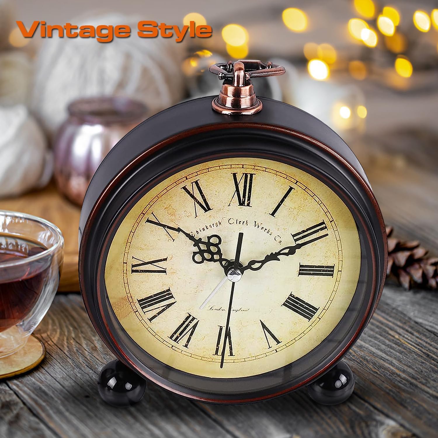 Vintage Analog Alarm Clock Small Silent Desk Clock Night Light Battery Operated Table Bedroom Bedside Living Room Gift Clock Alarm Clock Analog Quiet Movement Interior Table Clock Classic Bell Antique