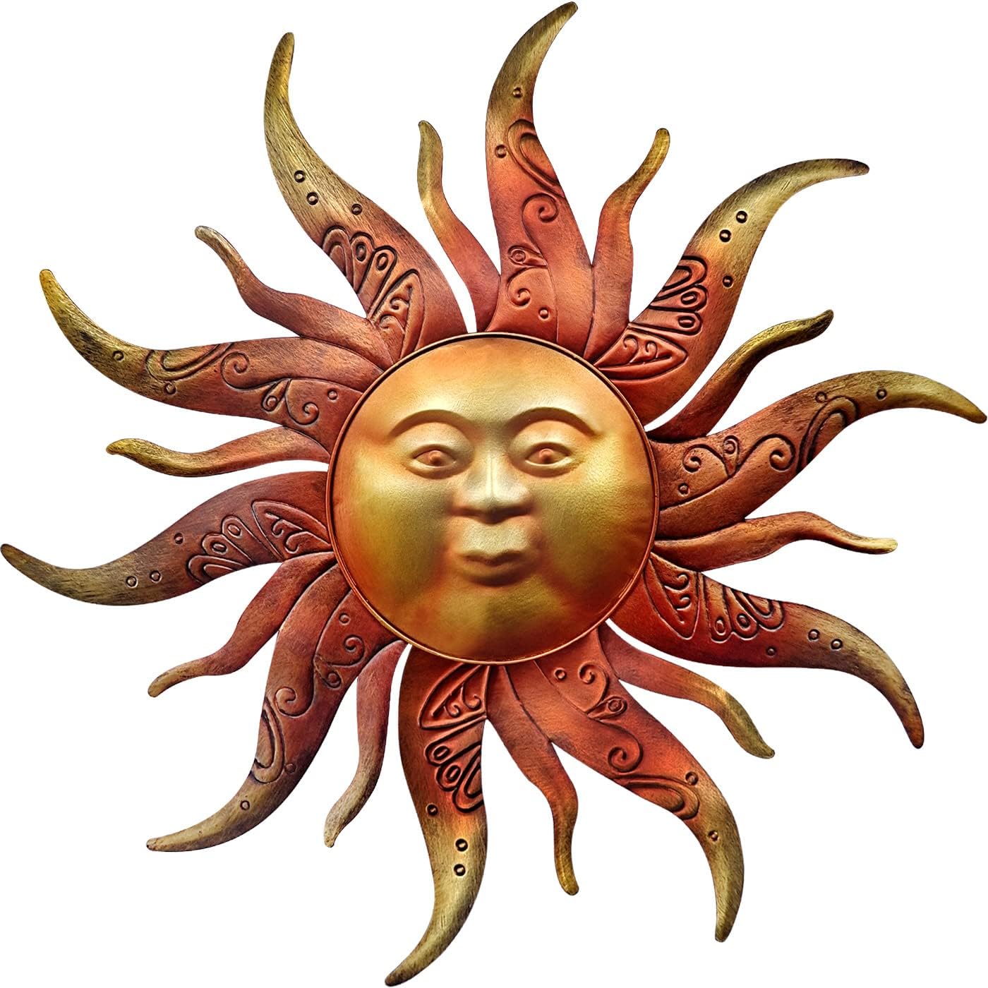 Plaques & Wall Art - Large Metal Sun Wall Art Decor-23.6 inches Rustic Retro Metal Sun Hanging Decoration for Indoor Outdoor,Metal Sun Art Sculpture for Home Garden Farmhouse Yard Patio Fence Living Room Bedroom(Gold)