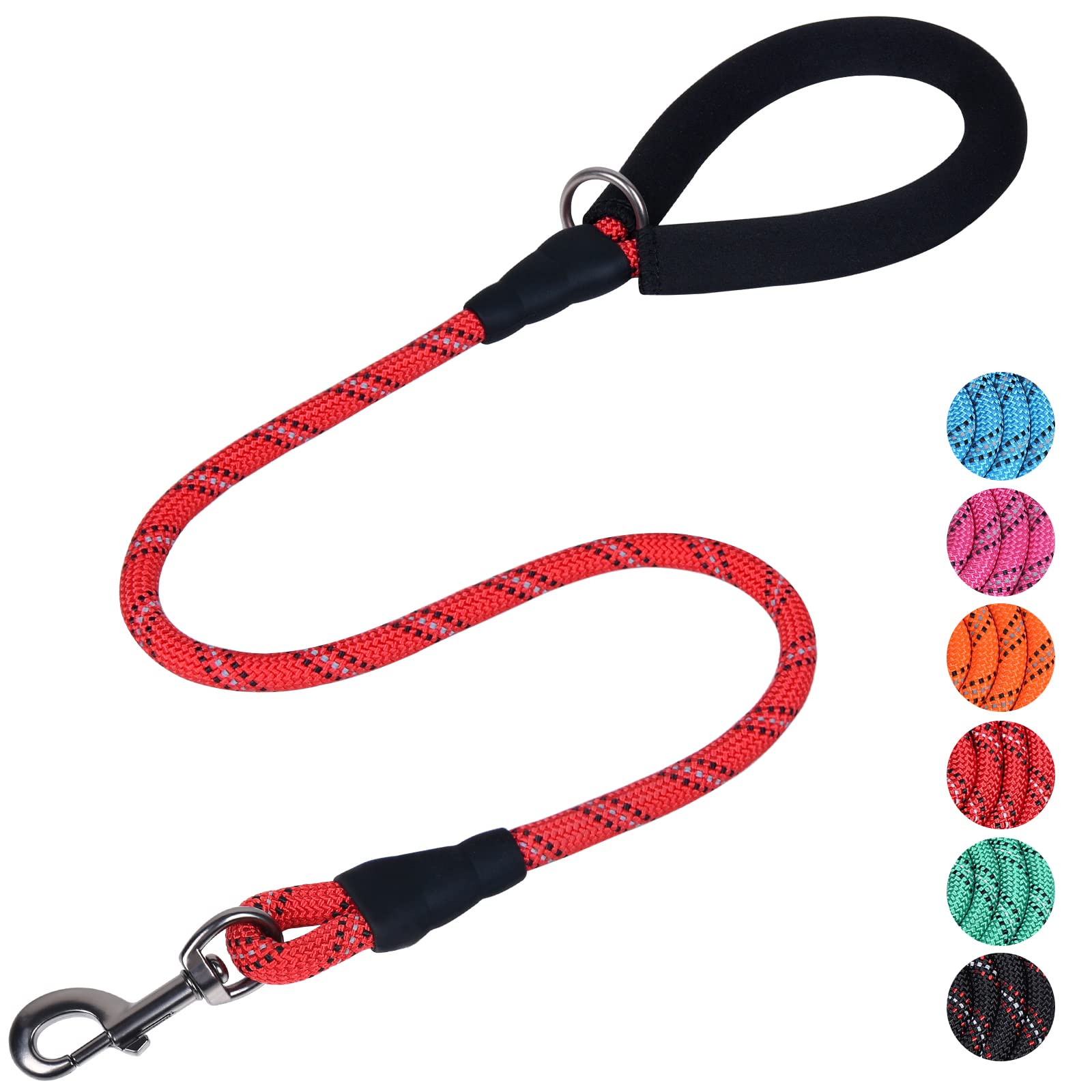 VIVAGLORY Rope Dog Lead Roperex Dog Lead, Leash with Soft Padded Handle for Walking & Training, Strong Rope & Reflective Heavy Duty for Pet, 120 x 0.8cm, Red