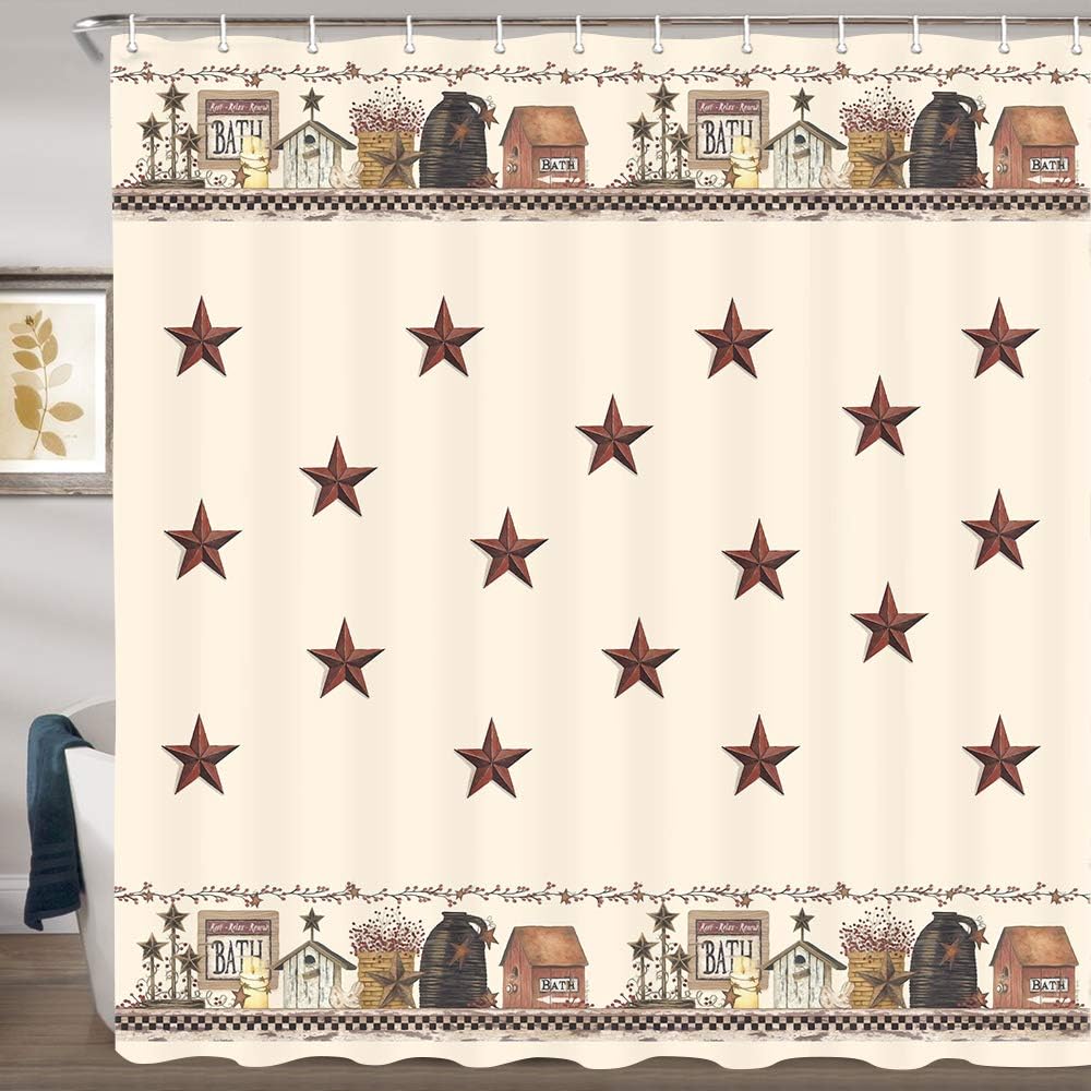Amazon Com Rustic Country Star Shower Curtains Primitive Relax Bath Outdoor Shower Curtain For Bathroom Decor Polyester Fabric Bath Curtain And Hooks Waterproof 69x70inches Kitchen Dining