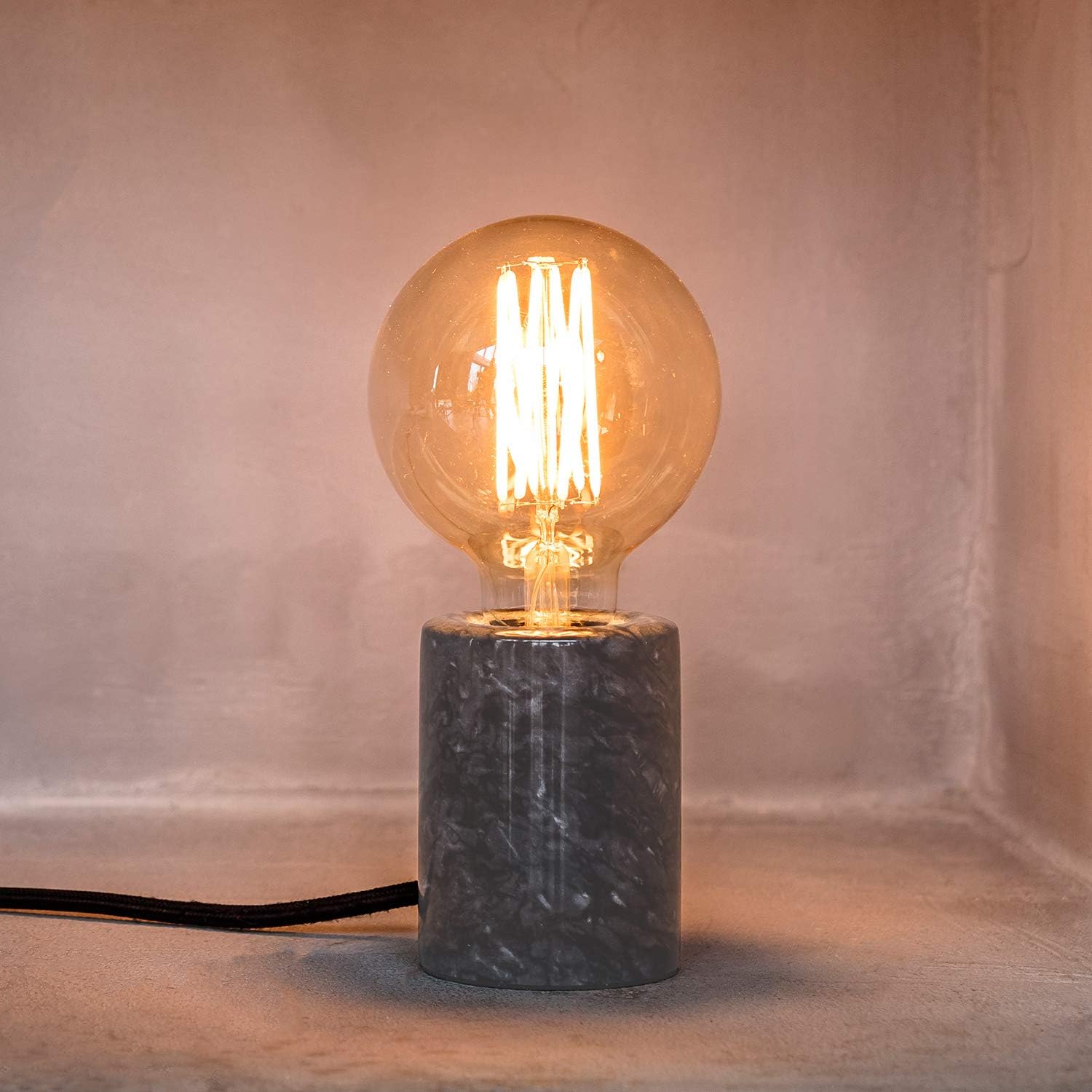 Lights4fun Marble Table Lamp with LED Filament Bulb E27 6 W, plastic