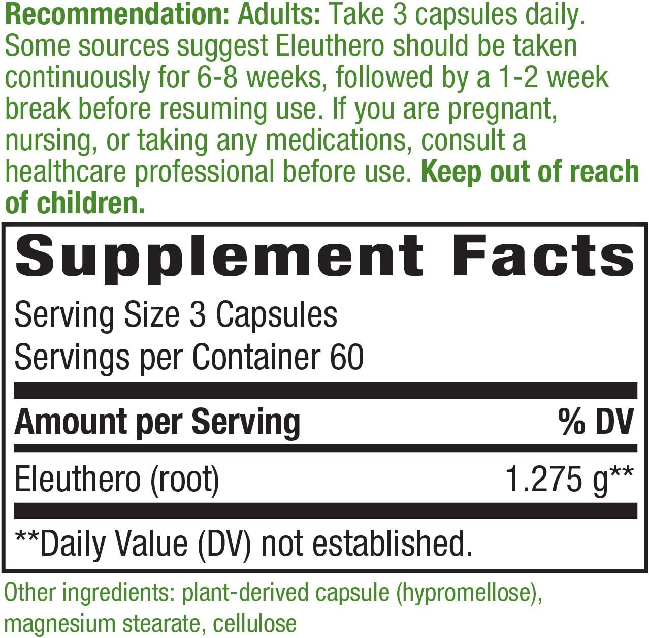 Nature's Way Premium Herbal Siberian Eleuthero, 1,275 mg per serving, 180 Capsules: Health & Personal Care