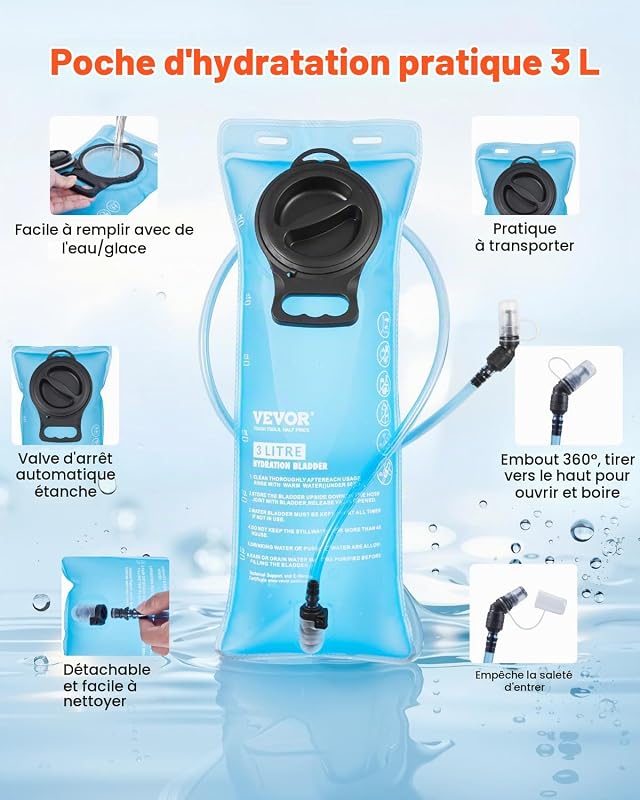 Sac à dos d'hydratation 15 L, sac à dos d'eau isolé avec poche à eau en TPU 3 L, sac à dos de randonnée avec rangement pour homme et femme, pour randonnée, course à pied, cyclisme, camping, bleu