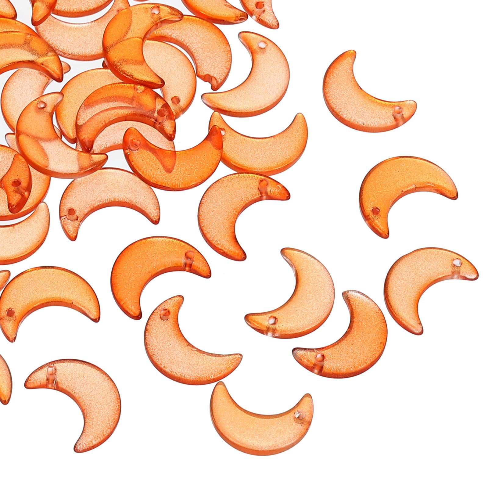 PATIKIL 16x11mm Moon Beads, 100 Pcs Glass Moon Crescent Crystal Beads Tiny Hanging Beads Moon Charm for Bracelets Necklaces Earrings Jewelry Making DIY, Orange/Gold Tone