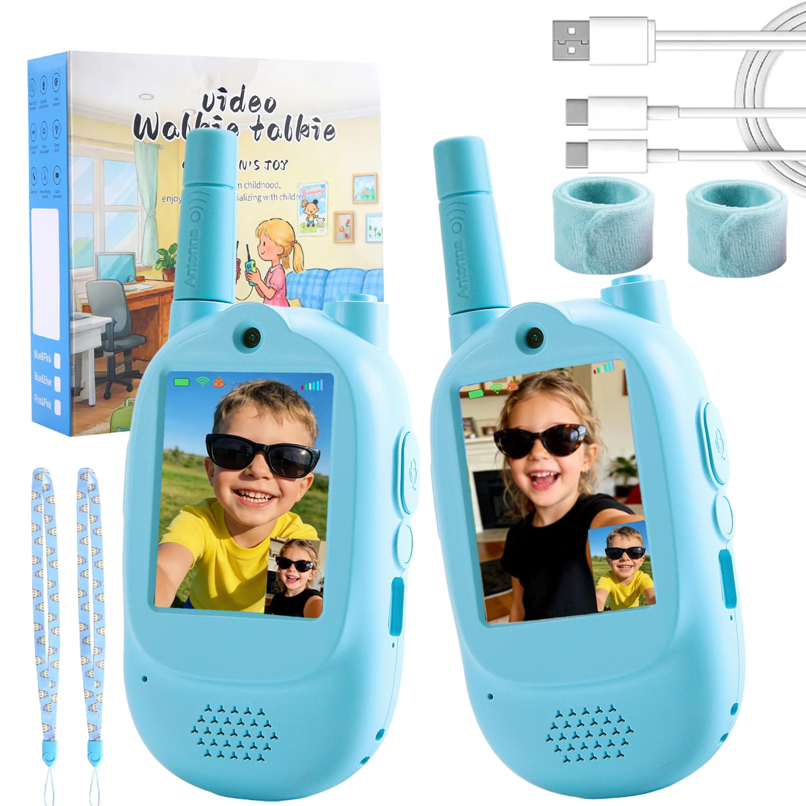 Long Range walkie talkies for Kids, 2 Pack Rechargeable, 1600 ft Long Range Real-Time Video Voice Changer, Kids Walkie Talkies with Straps, Gift for Boys Girls Ages 3-12, Blue