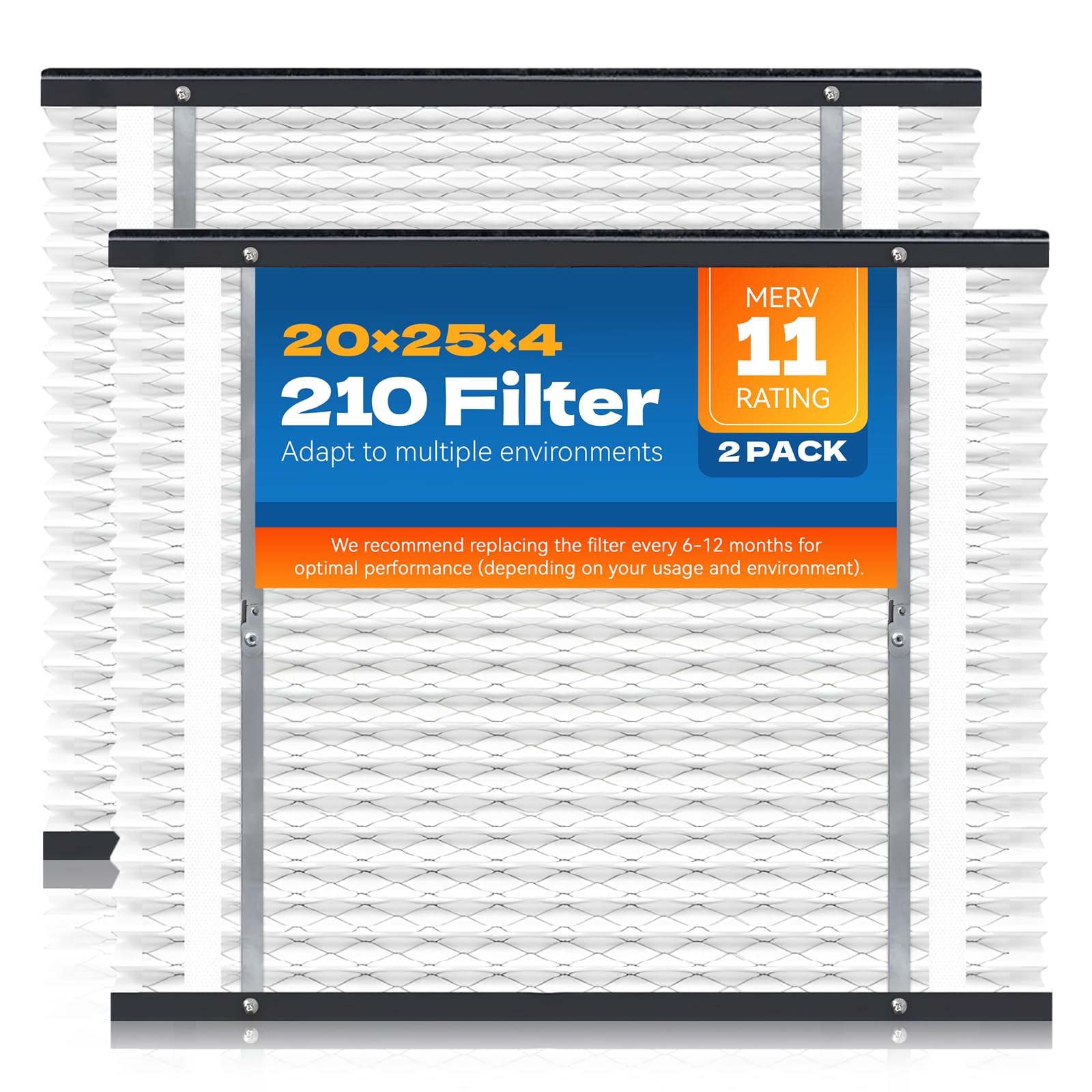 Photo 1 of 2-Pack 210 Replacement Filter Compatible with AprilAire Whole House Air Purifiers, Models 1210, 1620, 2210, 2216, 3210, 4200, MERV 11 Air Purifiers, Size: 20x25x4