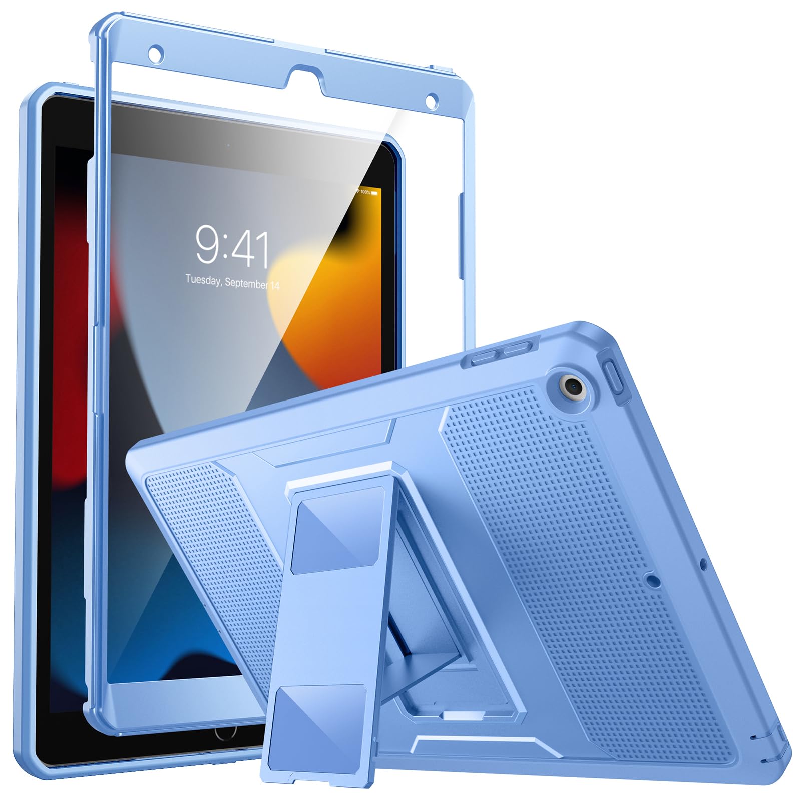 MoKo for iPad 10.2 Inch Case for iPad 9th Generation 2021/ iPad 8th Generation 2020/ iPad 7th Gen 2019, [Heavy Duty] Shockproof Full Protective Cover with Built-in Screen Protector, Sunny Sky Blue