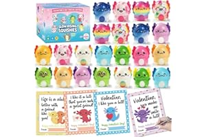 VKOVNIS Valentines Day Gifts for Kids,Valentines Day Cards with 24pcs Axolotl Slow Squishy Toy,Stress Relief Fidget Toy,Valentine Axolotl Party Favors School Classroom Exchange Gifts