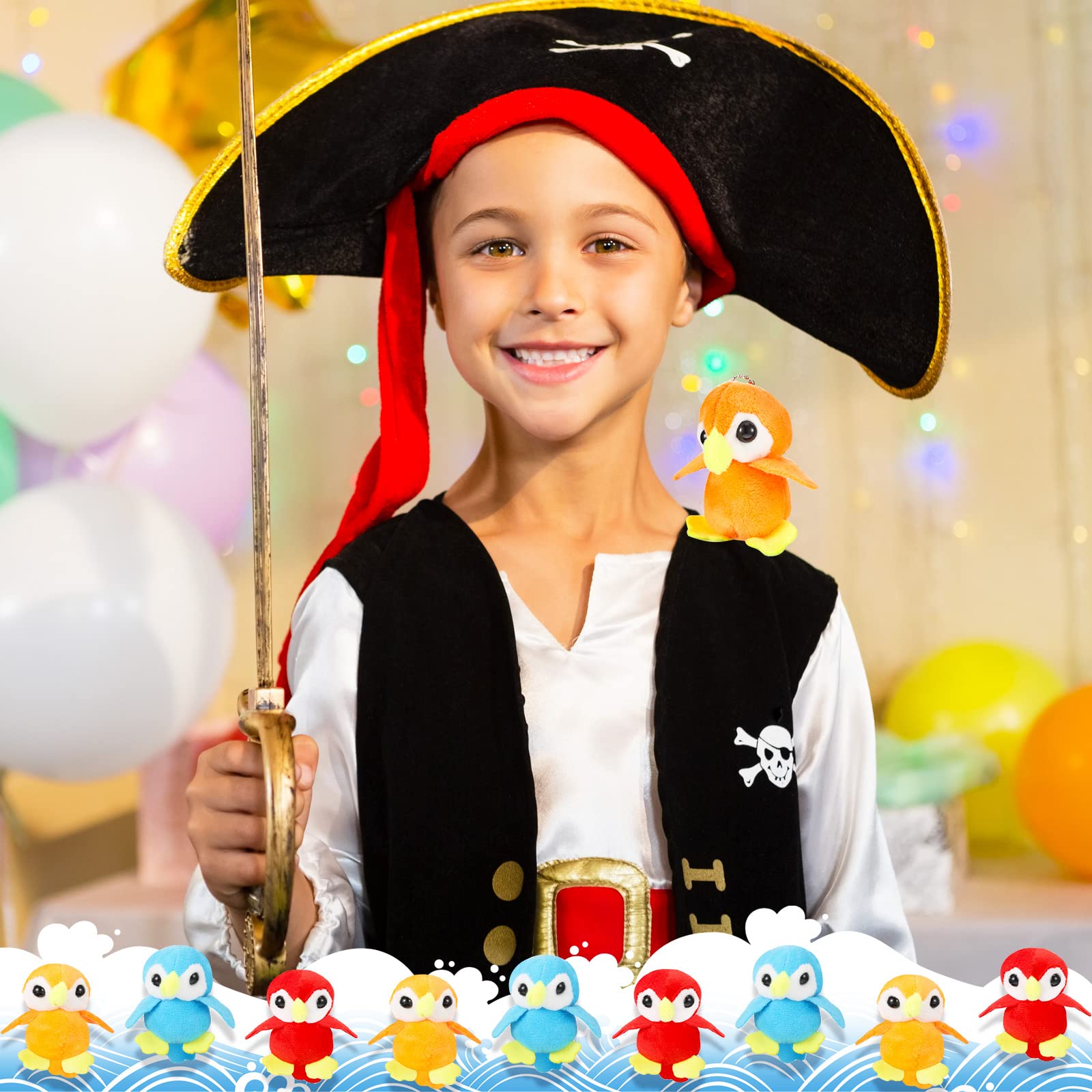 Zomiboo 9 Pieces Stuffed Parrot on Shoulder Soft Parrot Plush Animal Pirate Costume Accessory 3.5 Inch Blue Scarlet Orange Bird Toys Stuffed Bird for Holiday Pirate Party Decoration Supplies