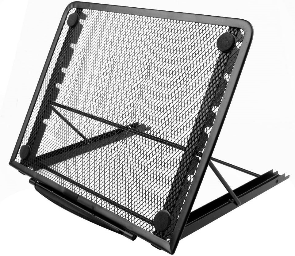 Foldable Laptops Tablets Stands, InGoo Adjustable Notebook Stands Metal Mesh Ventilated Cooling Holder Compact Support for Laptop, Notebook, iPad, iPhone, Tablet(Black)