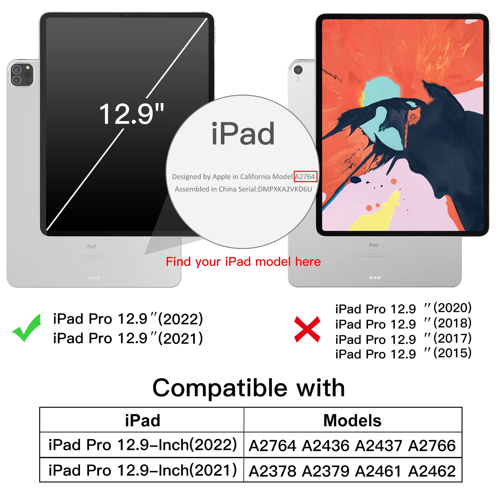 JETech Case for iPad Pro 12.9-Inch (6th/5th Generation, 2022/2021 Model), Slim Stand Hard Back Shell Smart Cover with Auto Wake/Sleep (Black)