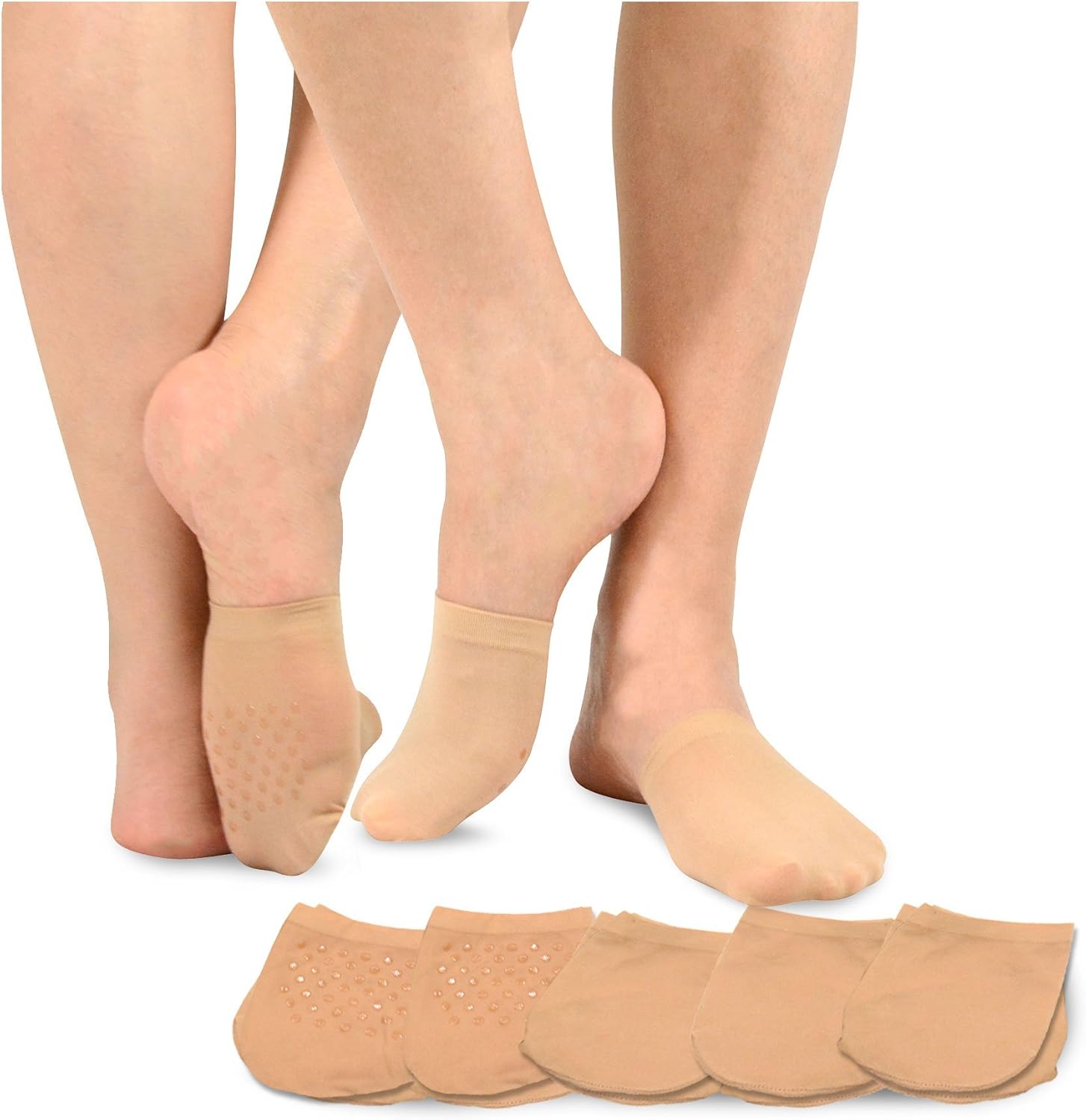 TeeHee Womens Seamless Toe Topper Liner Socks 5-Pack with Non-Skid Bottom (Pale Beige-Black) at  Women’s Clothing store