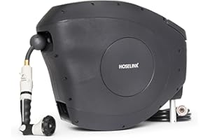 HOSELINK Charcoal 50ft Hi-Flow Automatic Retractable Hi-Flow Garden Hose Reel, 9/16”, UV-Stabilized Kink-Free Hose, Wall Mounted Complete Watering Solution for Backyard, Garden & Outdoor