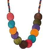 MINACHI Vintage Retro Wooden Beaded Multi Layered Long Necklace, Earrings Bonus Gift, Monochrome Style Women's Jewelry, Holiday Accessories