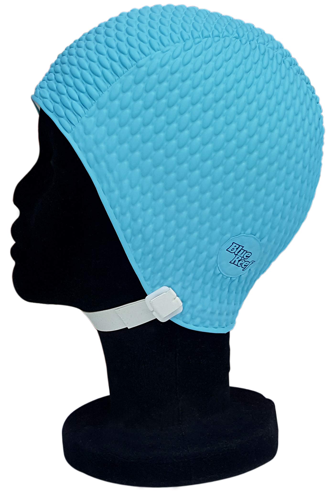 Blue Reef Bubble Pimple Effect Single Solid Colour Ladies Classic Retro Swimming Hat Swim Cap One Size Average Adults With Adjustable Strap (Light Blue)