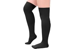 Wegitcs Plus Size Thigh High Compression Stockings for Circulation Support, Closed Toe Stocks for Men & Women, Black 3X-Large
