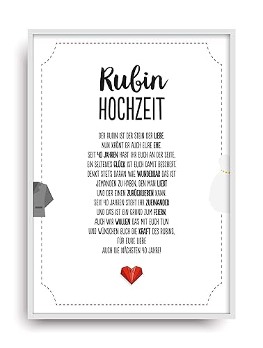 Hochzeit Karte RUBINHOCHZEIT Kunstdruck 40. Hochzeitstag Rubin Brautpaar Bild ohne Rahmen DIN A4