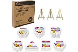 PAINT A DREAM 24Pack Stretched Canvas for Painting, 100% Cotton Art Canvases with Easel for Painting, 5/8 Inch Profile 8 Ounce Acid-Free Painting Canvas Supplies for Acrylics,Oils & Other Painting Media - 10cm