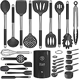 Silicone Cooking Utensils Set - Heat Resistant Kitchen Utensils,Turner Tongs,Spatula,Spoon,Brush,Whisk,Stainless Steel Gray S