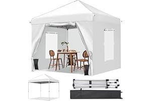Titwest Canopy 10x10 Pop Up Commercial Canopy Tent with 4 Sidewalls and Window, Ez Up Instant Shade Gazebo for Outdoor Events, Parties and Patio with Wheeled Bag(10x10FT,White)