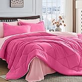 HEVUMYI Hot Pink & Baby Pink Queen Comforter Set - 7-Piece All Season Bed in a Bag Queen, Ultra Soft Bedding Set with Comforter, Flat Sheet, Fitted Sheet, Pillowcases, Pillow Shams