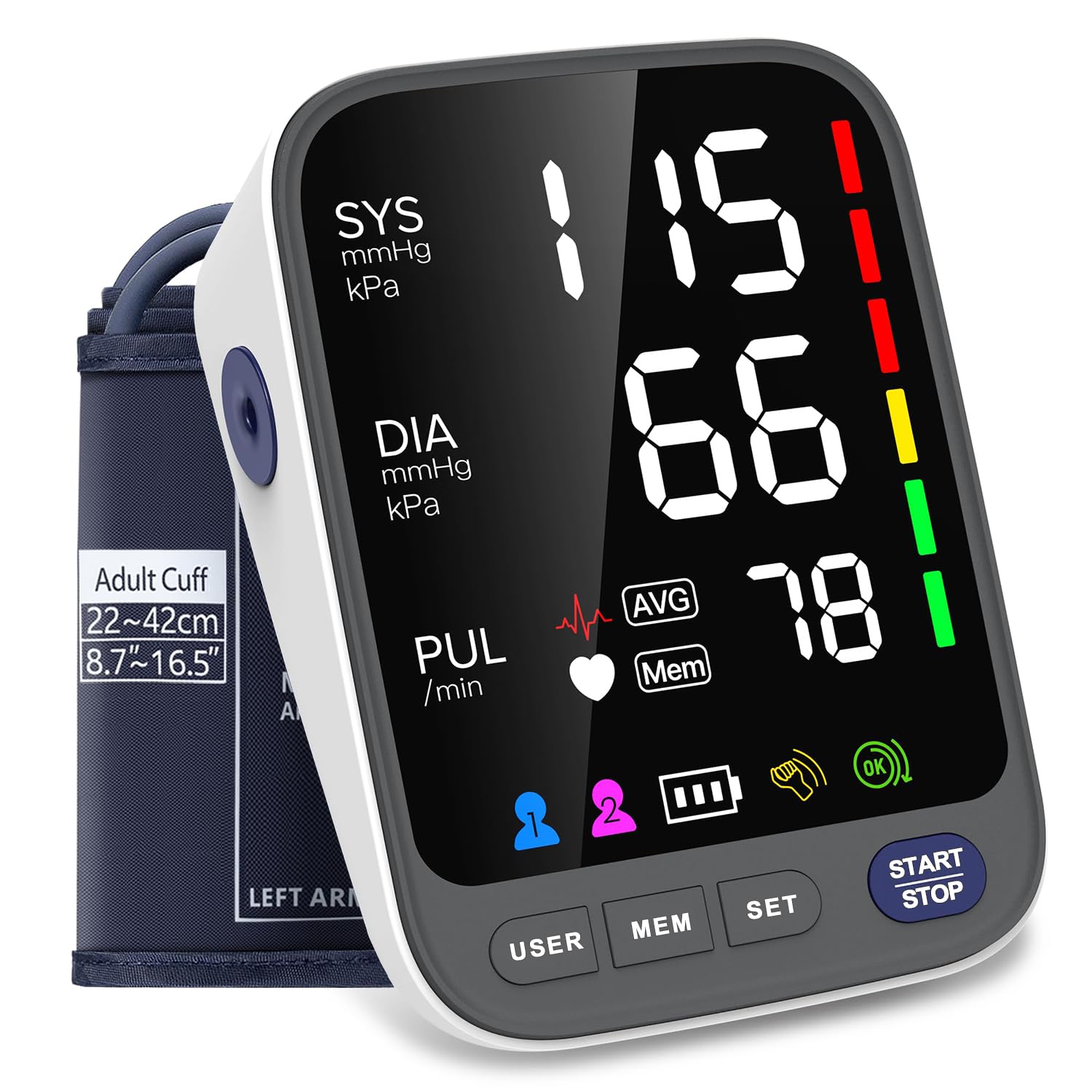 Medical Blood Pressure Monitors, Upper Arm Large Cuff Blood Pressure Machine for Home Use, Super Large 6.4” LED Display | 2 * 120 Sets Memory | Heart Rate Monitor(White)